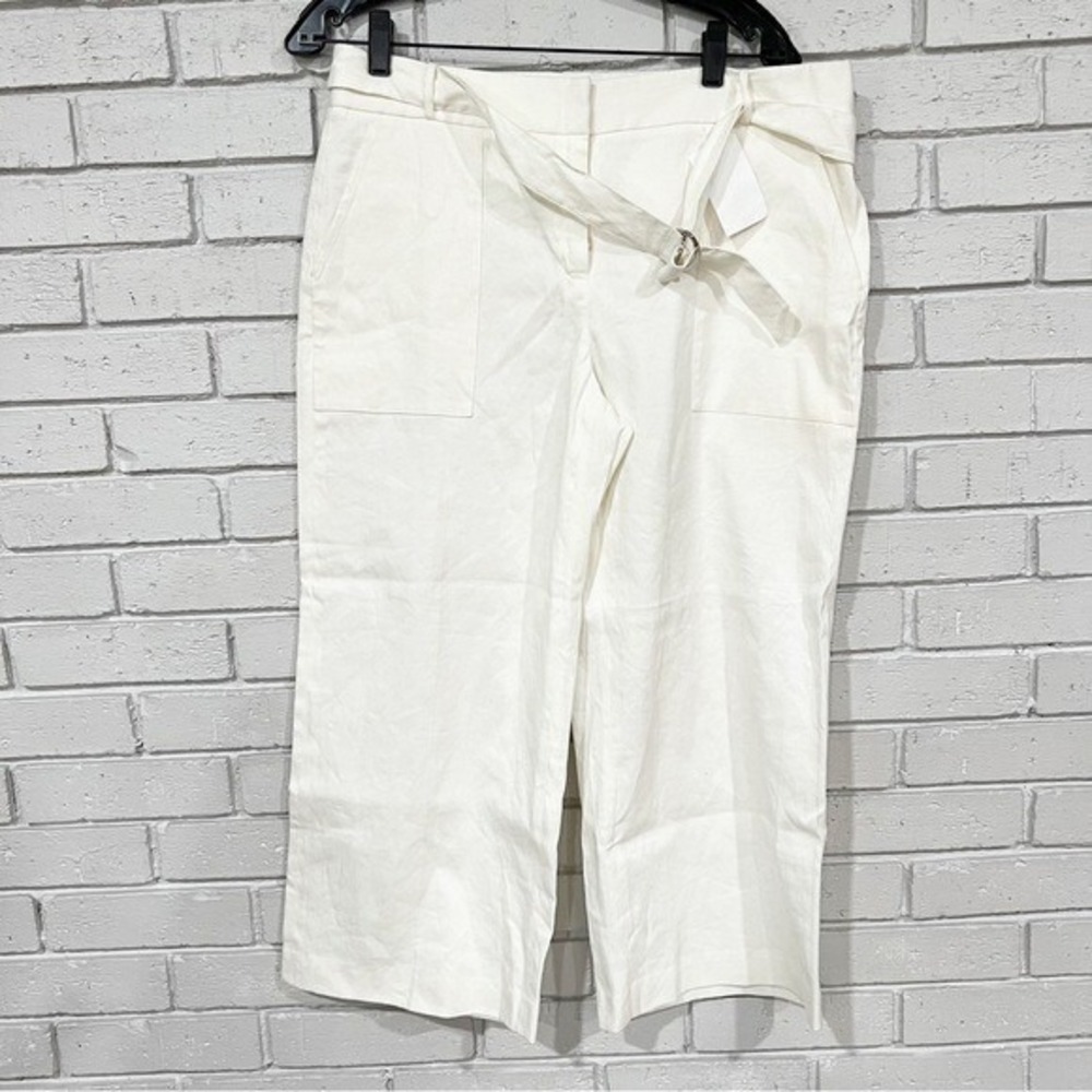 Nordstrom Collection Womens White Linen Blend Belted Wide Leg Cropped Pants 10